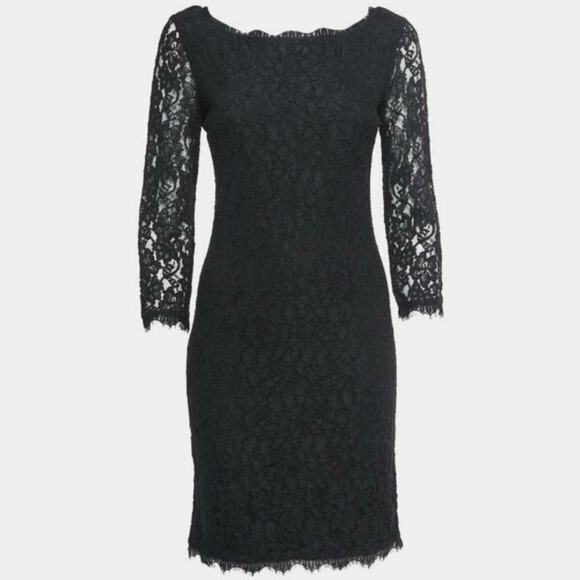 Diane Von Furstenberg Zarita Black Stretch Lace Dress Women’s Size 4 - Picture 3 of 9